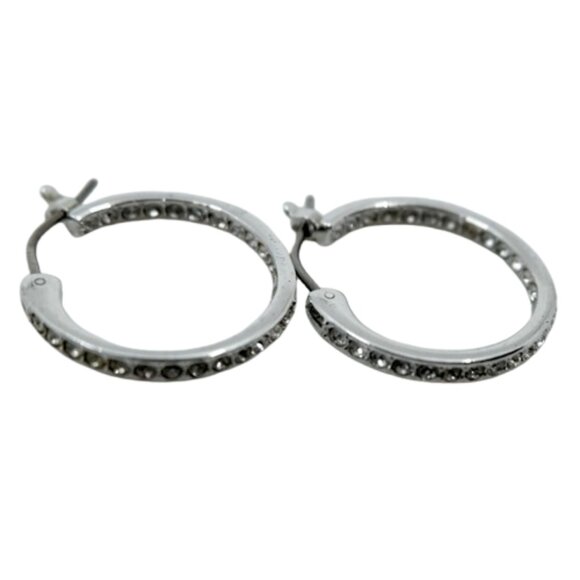 SWAROVSKI~Swan Signed~INSIDE OUT CRYSTAL SMALL HOOP EARRINGS~in SILVER - Picture 1 of 5